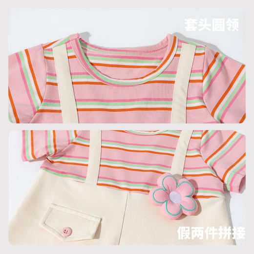 贝贝怡童装女童连衣裙短袖夏季儿童假两件条纹可爱A摆裙子ZB2EQ012 商品图3