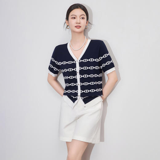 「高货wl」全新升级【铂金会员220/天猫299/差价79】(13605)洛诗琳优雅链条V领针织开衫2025夏季16针超细兰精天丝上衣 商品图0