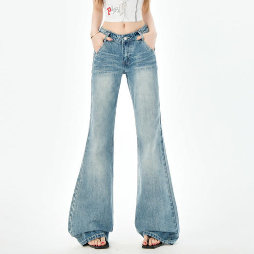 罗蒙女士夏季薄款复古水洗微喇牛仔长裤女高腰宽松阔腿显瘦九分裤 商品图2