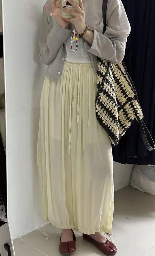 ｛休闲裤2025｝96038 夏季薄款麻纱半内衬阔腿裤束脚裤灯笼裤-喜出 商品图3