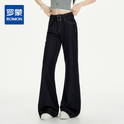 罗蒙女士微喇牛仔长裤女夏季薄款高腰显瘦不贴腿宽松垂感直筒九分喇叭裤 商品图0