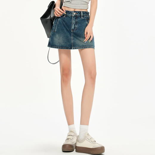 罗蒙女士夏季时尚通勤复古牛仔短裙好穿低腰显瘦a字包臀半身裙 商品图1