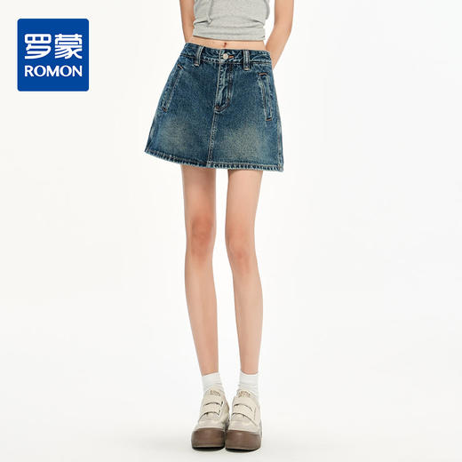 罗蒙女士夏季时尚通勤复古牛仔短裙好穿低腰显瘦a字包臀半身裙 商品图0