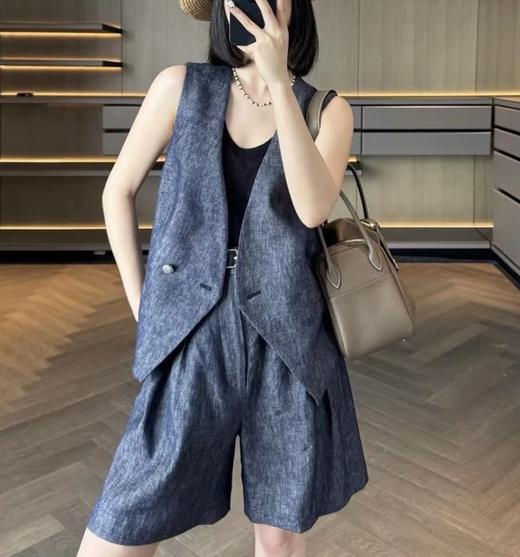 实际库存   售完无补   真丝亚麻牛仔套装   马甲背心/短裤   日本进口面料  6A级桑蚕丝 商品图0