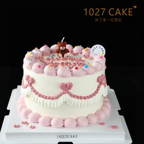 1027CAKE |  粉色花边蛋糕 小熊蜡烛  简约