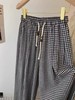 ｛休闲裤2025｝6536棉麻风黑白格宽腿大裤脚裙裤-喜出 商品缩略图3