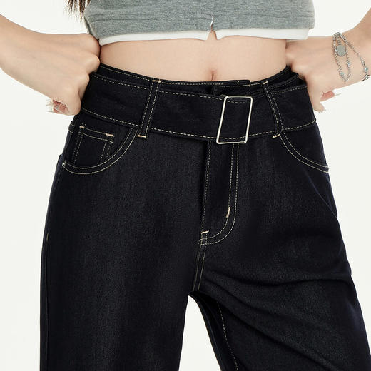 罗蒙女士微喇牛仔长裤女夏季薄款高腰显瘦不贴腿宽松垂感直筒九分喇叭裤 商品图5