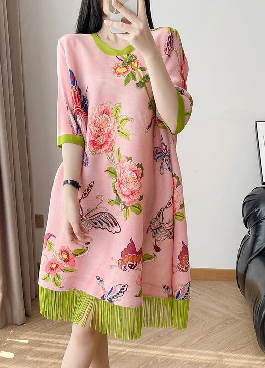 三宅新款国风洋气印花流苏连衣裙 商品图7