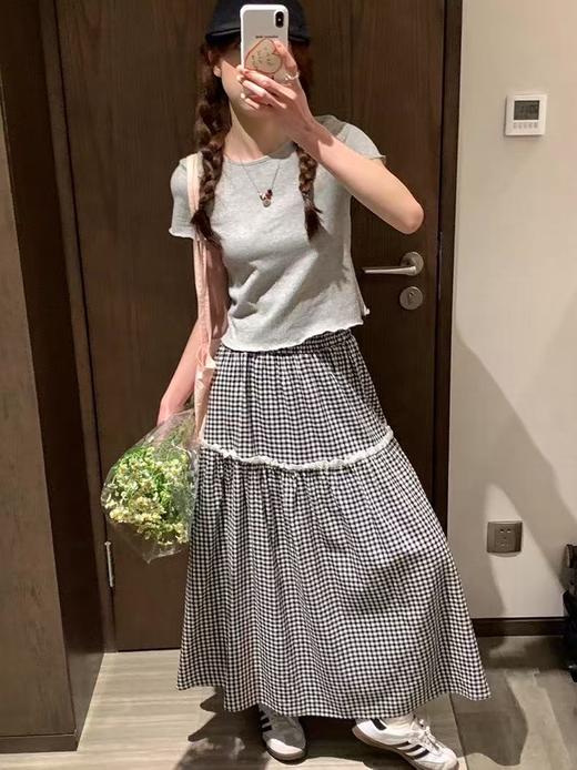｛半裙2025｝2527格子蕾丝半裙-喜出 商品图3