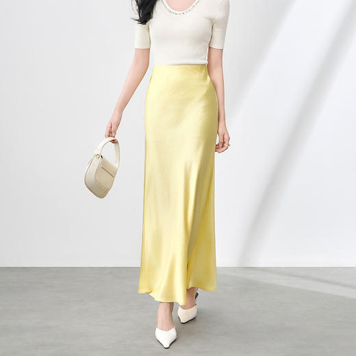 「高货wl」全新升级【铂金会员247/天猫329/差价82】(02751)洛诗琳奢华抓绉醋酸缎面开叉鱼尾长裙时尚高腰垂感显瘦半身裙夏 商品图7