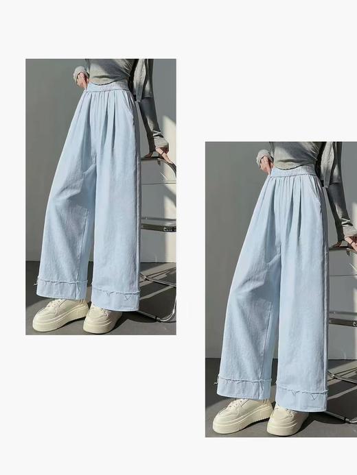 ｛休闲裤2025｝831奶芙蓝毛边休闲裤-喜出 商品图1