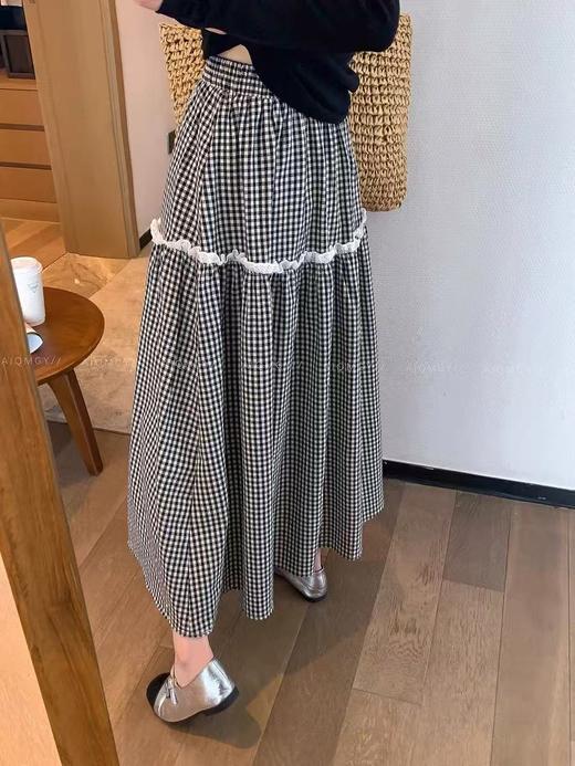 ｛半裙2025｝2527格子蕾丝半裙-喜出 商品图5