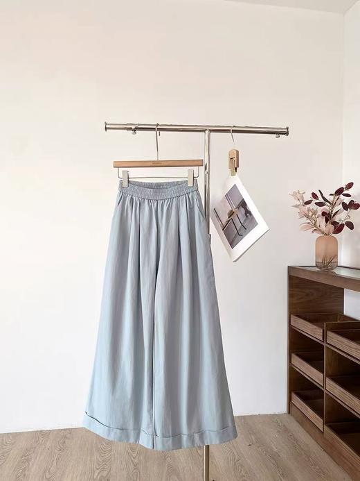 七夕福利-NO退｛休闲裤2025｝极简水洗棉奶芙蓝卷边休闲裤-喜出 商品图1