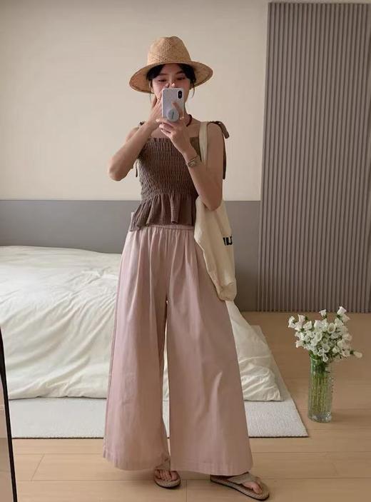 ｛休闲裤2025｝828水洗棉松紧腰阔腿裤九分裤-喜出 商品图2