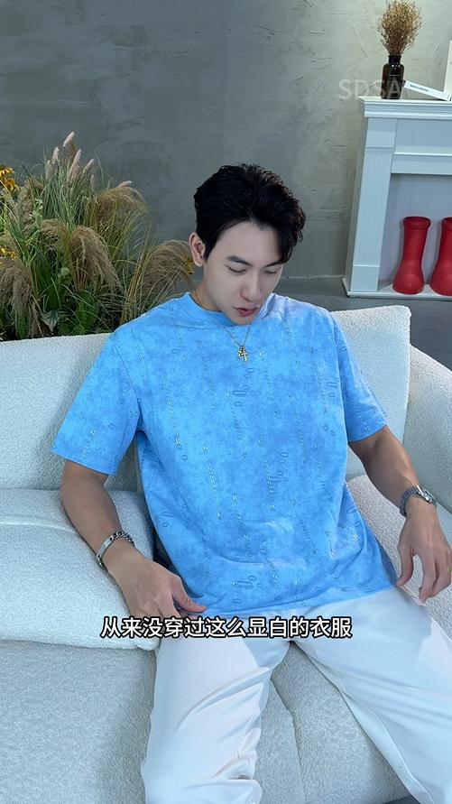 T3924夏季高级感新款男士美式扎染虚线字母印花短袖T恤时尚圆领上衣 商品图0