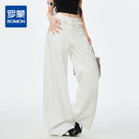 罗蒙女士白色花边阔腿牛仔裤女夏季薄款高腰宽松垂感直筒拖地长裤