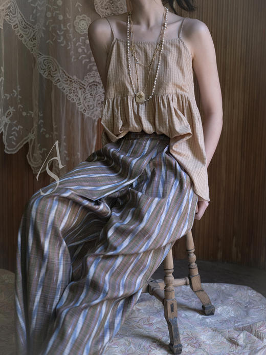 Maku  茶金色格纹手织棉吊带上衣 商品图2