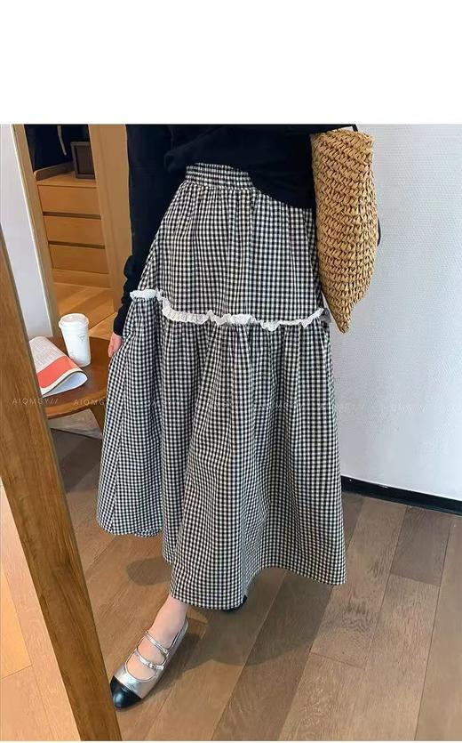 ｛半裙2025｝2527格子蕾丝半裙-喜出 商品图7