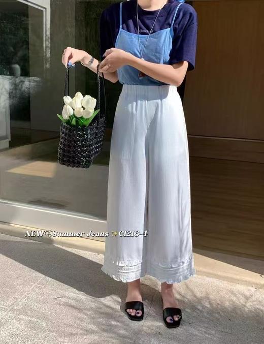 爆款｛休闲裤2025｝3296/1218天丝棉～木耳边挺括直筒裤九分-喜出 商品图0