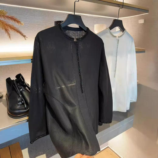 气质范！2025轻奢亚麻手工钉珠宽松圆领长袖短外套女款！ 商品图1