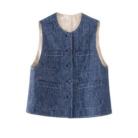 「K」洛诗琳05613新中式复古马甲2025夏季双面穿撞色上衣10380