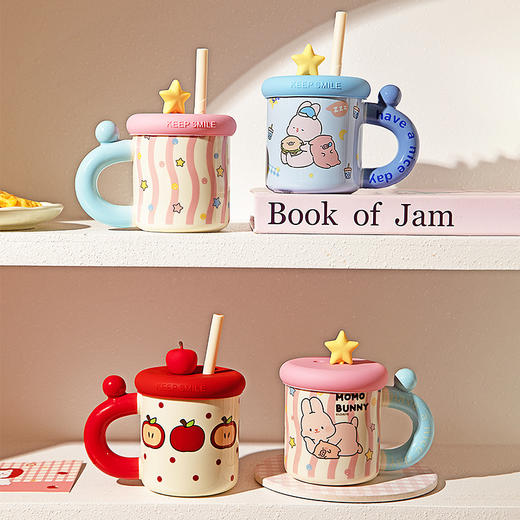 摩登主妇&MOMO兔 带盖马克杯高颜值陶瓷杯子办公室水杯早餐杯 商品图3