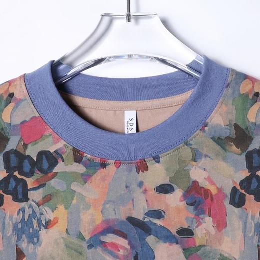 T3952夏季高级感新款男士美式油画撞色设计短袖T恤百搭复古圆领上衣 商品图2