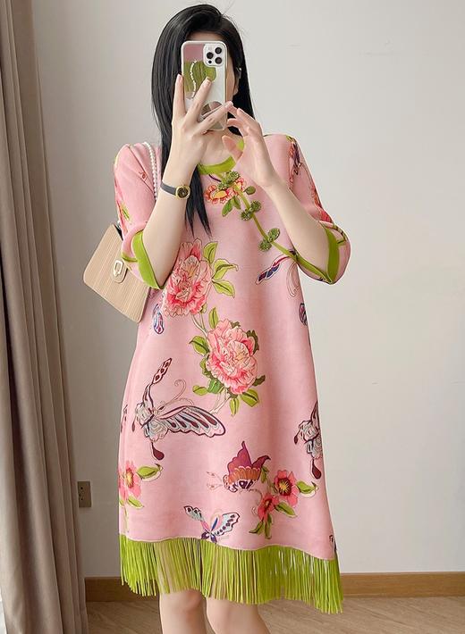 三宅新款国风洋气印花流苏连衣裙 商品图6