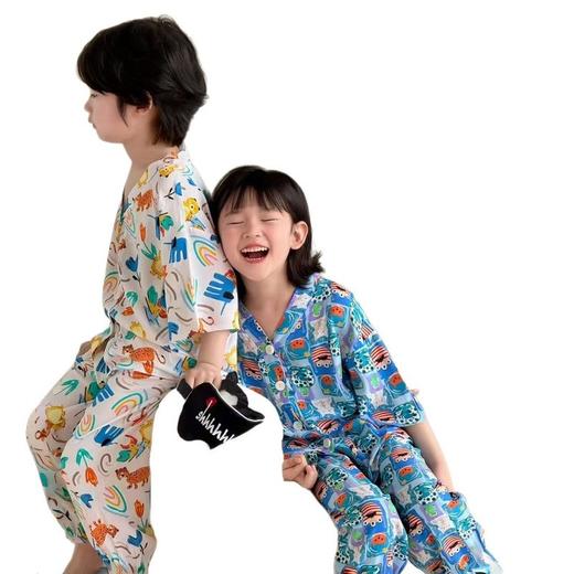 【莱纱绸-涂鸦家居服】儿童棉绸睡衣家居服夏季儿童莱纱绸清凉舒适家居空调服 商品图3