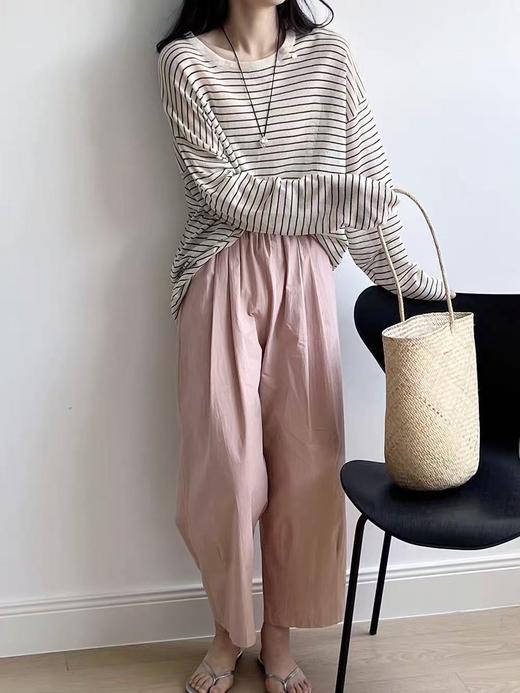 ｛休闲裤2025｝827水洗棉高腰萝卜裤松紧腰显瘦九分裤-喜出 商品图12