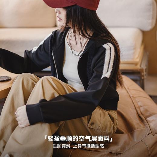 马登空气层hoodie开衫外套条纹毛绒拼接卫衣春季运动通勤上衣女 商品图3