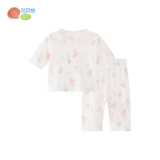 贝贝怡纯棉网眼夏季新款男女宝宝轻薄透气短袖短裤家居服两件套ZB2ET065 商品图3