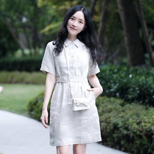 【高品质私服】【IC亚麻斜纹及膝连衣裙】G1326-CC【无标出货 介意慎拍】 商品图2