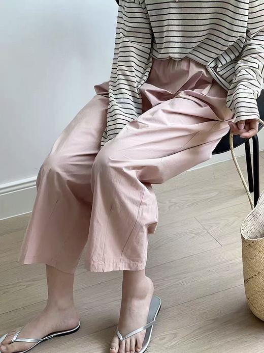 ｛休闲裤2025｝827水洗棉高腰萝卜裤松紧腰显瘦九分裤-喜出 商品图4