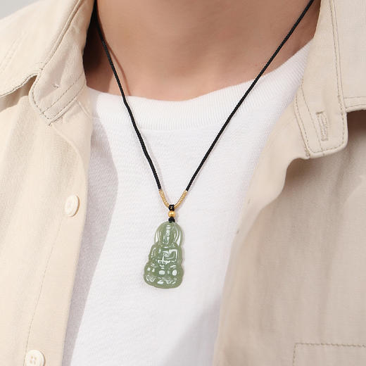 Winy18K金和田玉吊坠配证书吉祥平安送男友生日礼物 商品图2