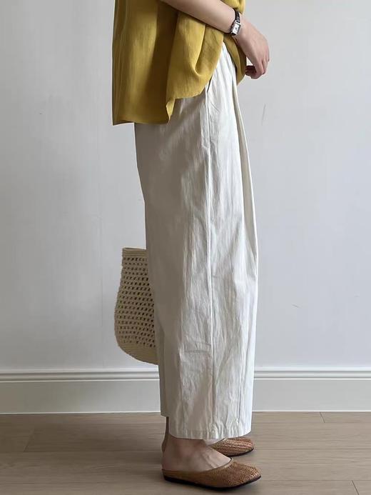 ｛休闲裤2025｝827水洗棉高腰萝卜裤松紧腰显瘦九分裤-喜出 商品图5