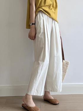 ｛休闲裤2025｝827水洗棉高腰萝卜裤松紧腰显瘦九分裤-喜出