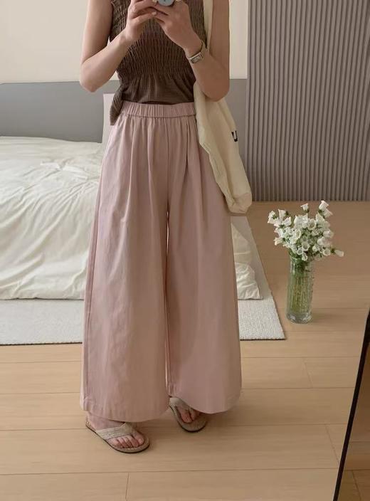 ｛休闲裤2025｝828水洗棉松紧腰阔腿裤九分裤-喜出 商品图5