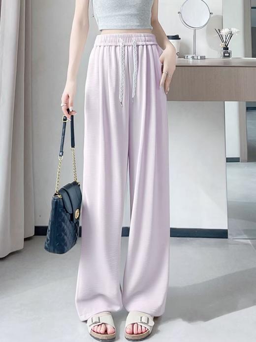 七夕福利-NO退｛休闲裤2025｝807冰丝奶芙裤蕾丝腰绳直筒裤夏季清凉裤-喜出 商品图1