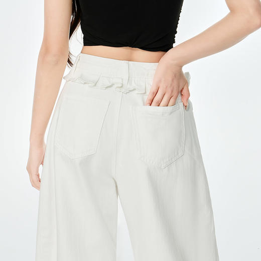 罗蒙女士白色花边阔腿牛仔裤女夏季薄款高腰宽松垂感直筒拖地长裤 商品图6