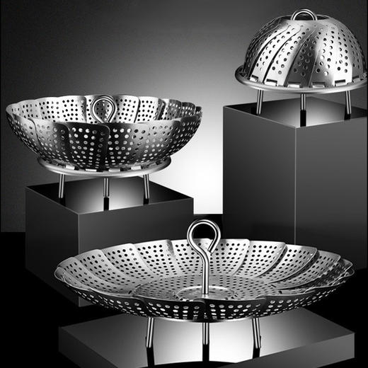 【跨境出口德国不锈钢折叠蒸笼】折叠304不锈钢蒸笼架蒸屉厨房加厚蒸锅篦子隔水架多功能伸缩蒸架 商品图0