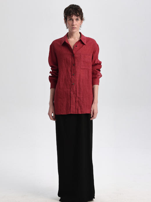 THEHOYAN｜TH2504-R  04 oversized linen shirt BURGUNDY 亚麻衬衫 [ 酒红 ] 商品图11