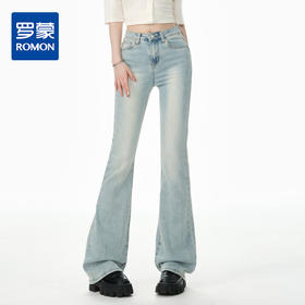 罗蒙女士复古休闲微喇牛仔长裤女夏季薄款高腰弹力拖地裤显瘦九分裤