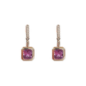 【天然正品】AU750白金镶钻镶天然各0.78克拉粉紫色蓝宝石耳环7.3*18.9*14.6MM（皆取最大值）女士现售价：3280！230325AH47