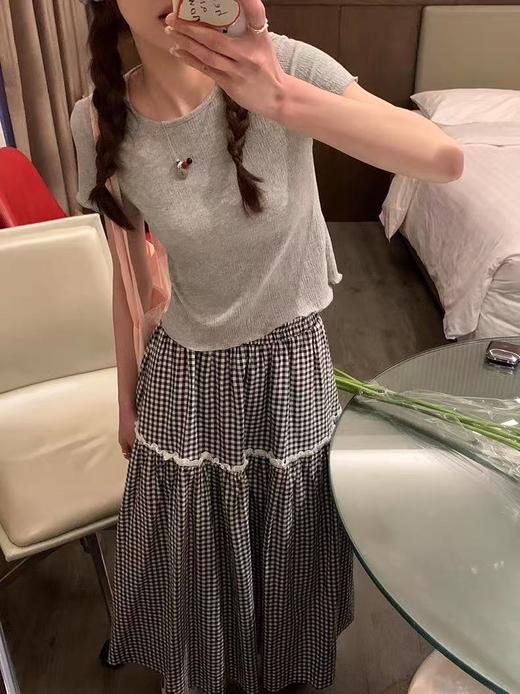 ｛半裙2025｝2527格子蕾丝半裙-喜出 商品图2
