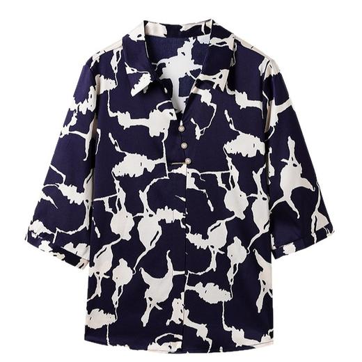 TC 2526妈妈装弹力缎真丝上衣洋气大码桑蚕丝印花衬衫 商品图4