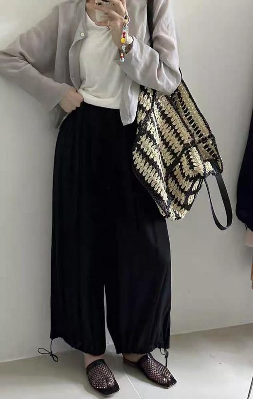 ｛休闲裤2025｝96038 夏季薄款麻纱半内衬阔腿裤束脚裤灯笼裤-喜出 商品图1