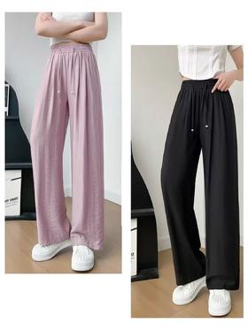 ｛休闲裤2025｝8520夏季薄款压皱麻休闲直筒裤-喜出