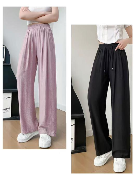 ｛休闲裤2025｝8520夏季薄款压皱麻休闲直筒裤-喜出 商品图0