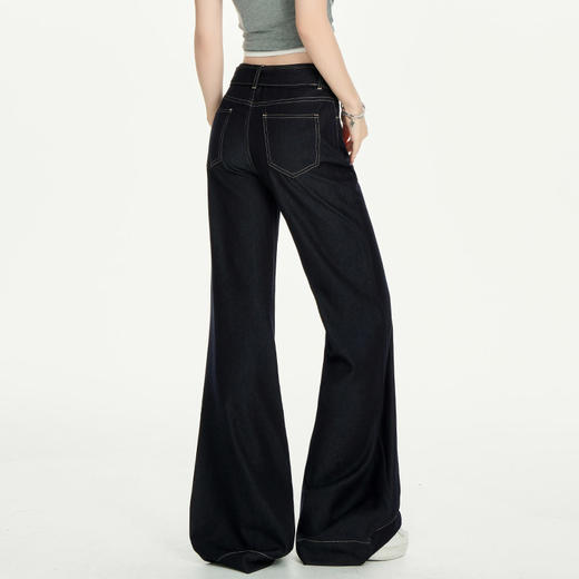 罗蒙女士微喇牛仔长裤女夏季薄款高腰显瘦不贴腿宽松垂感直筒九分喇叭裤 商品图4